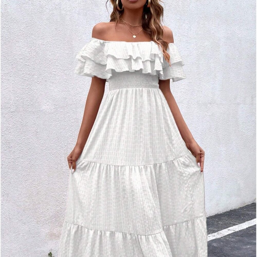 Shein White Maternity Pregnancy Baby Shower Gender Reveal Photoshoot Dress